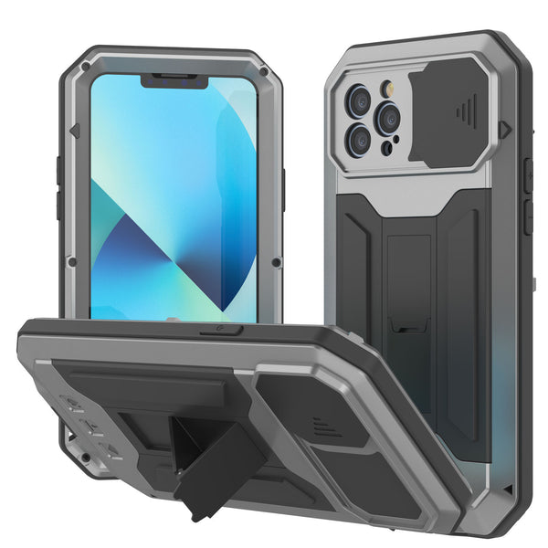 iPhone 13 Pro Max Metal 2.0 Case, Heavy Duty Military Grade Armor Cover  [shock proof] Full Body Hard [Silver]