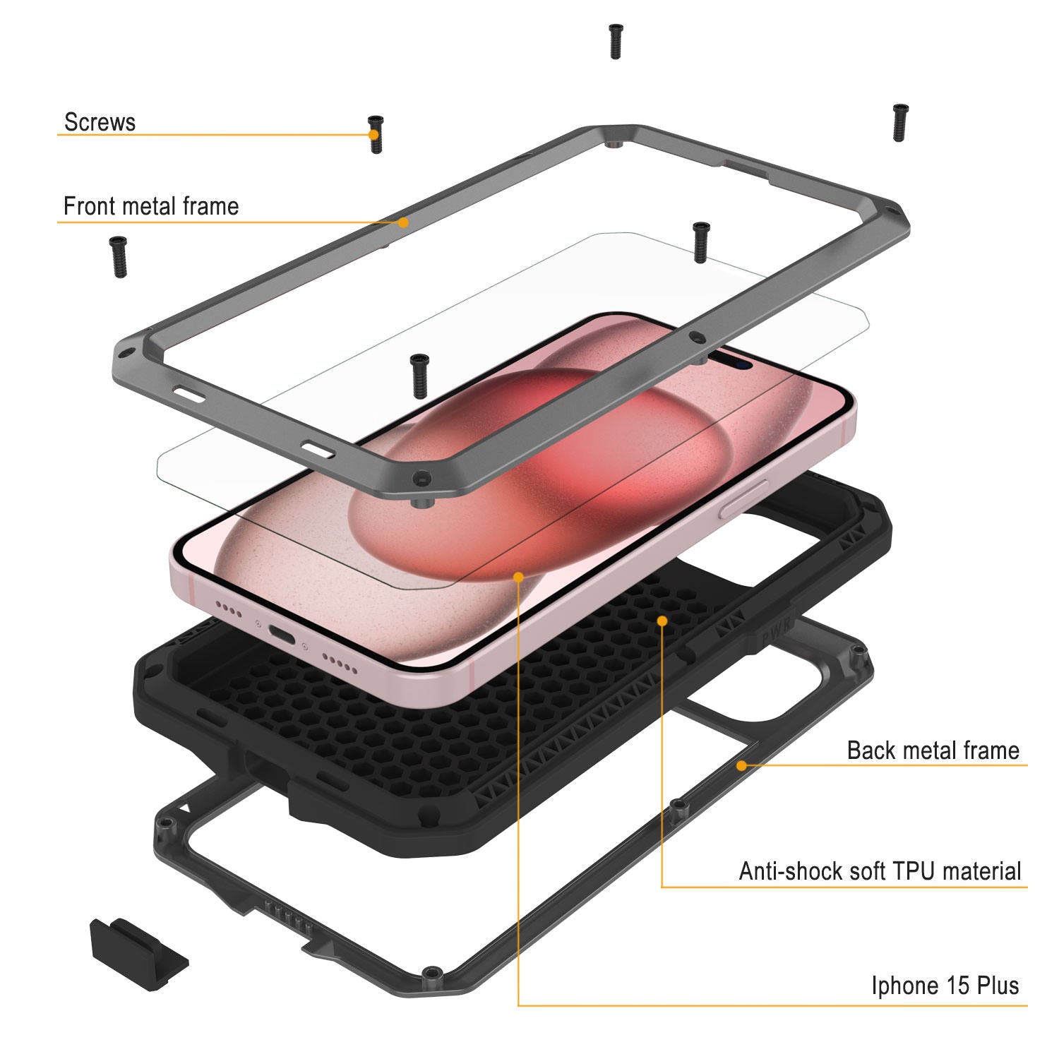 for iPhone 15 Plus Case with Metal Camera Frame& Buttons, Cute