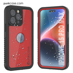 iPhone 15 Pro Max Waterproof IP68 Case, Punkcase [Red 