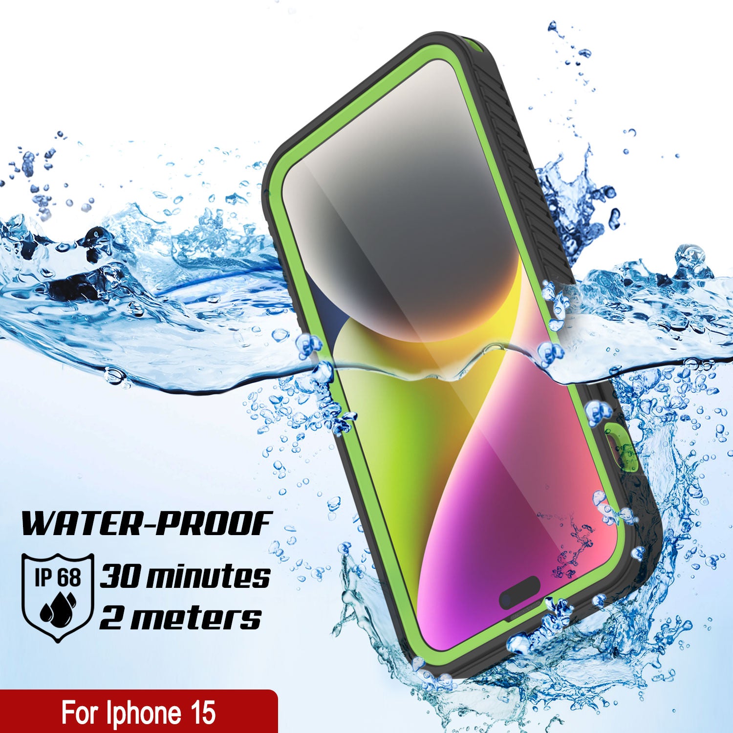 Green Waterproof iPhone 15 Case