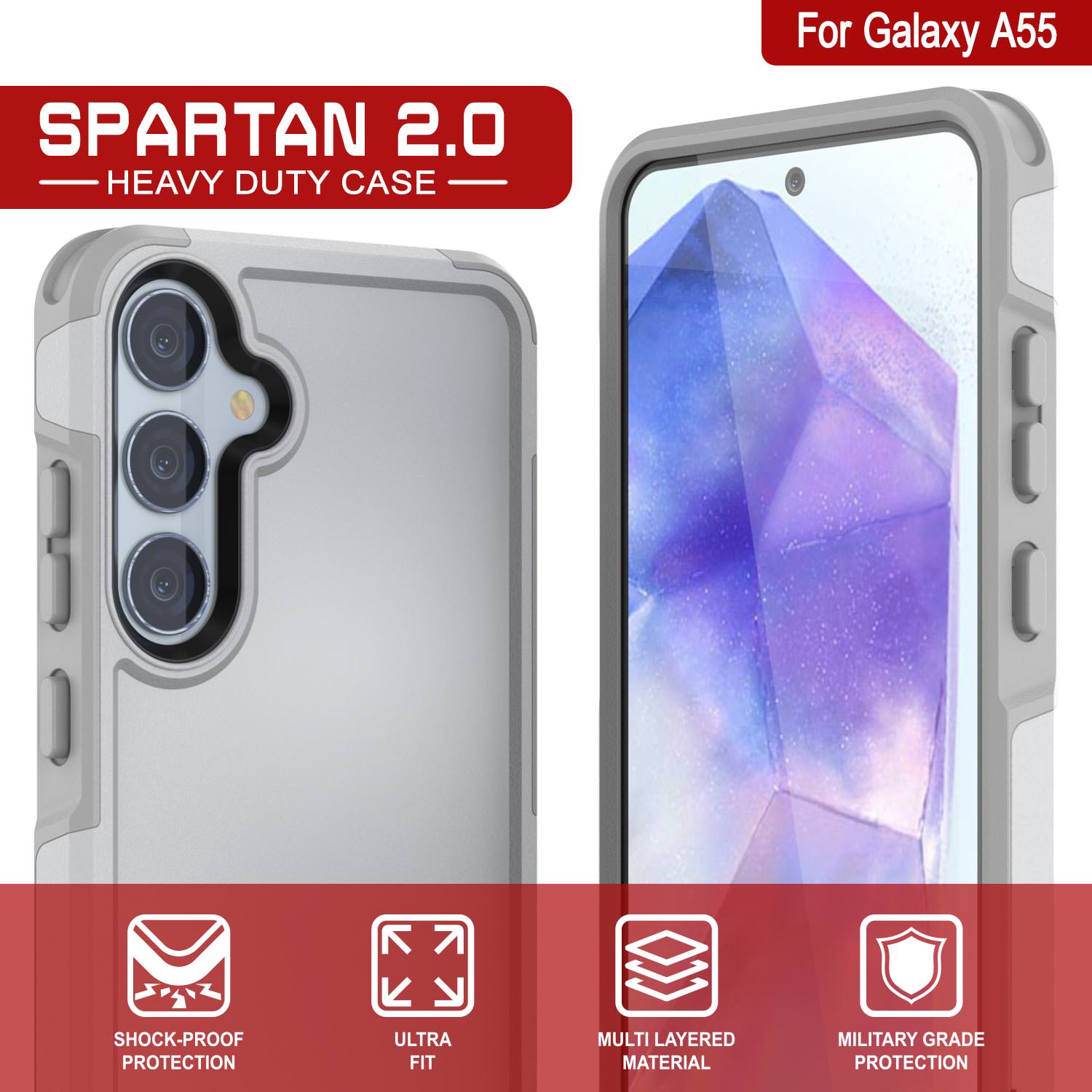 PunkCase Galaxy A55 Case, [Spartan 2.0 Series] Clear Rugged Heavy 