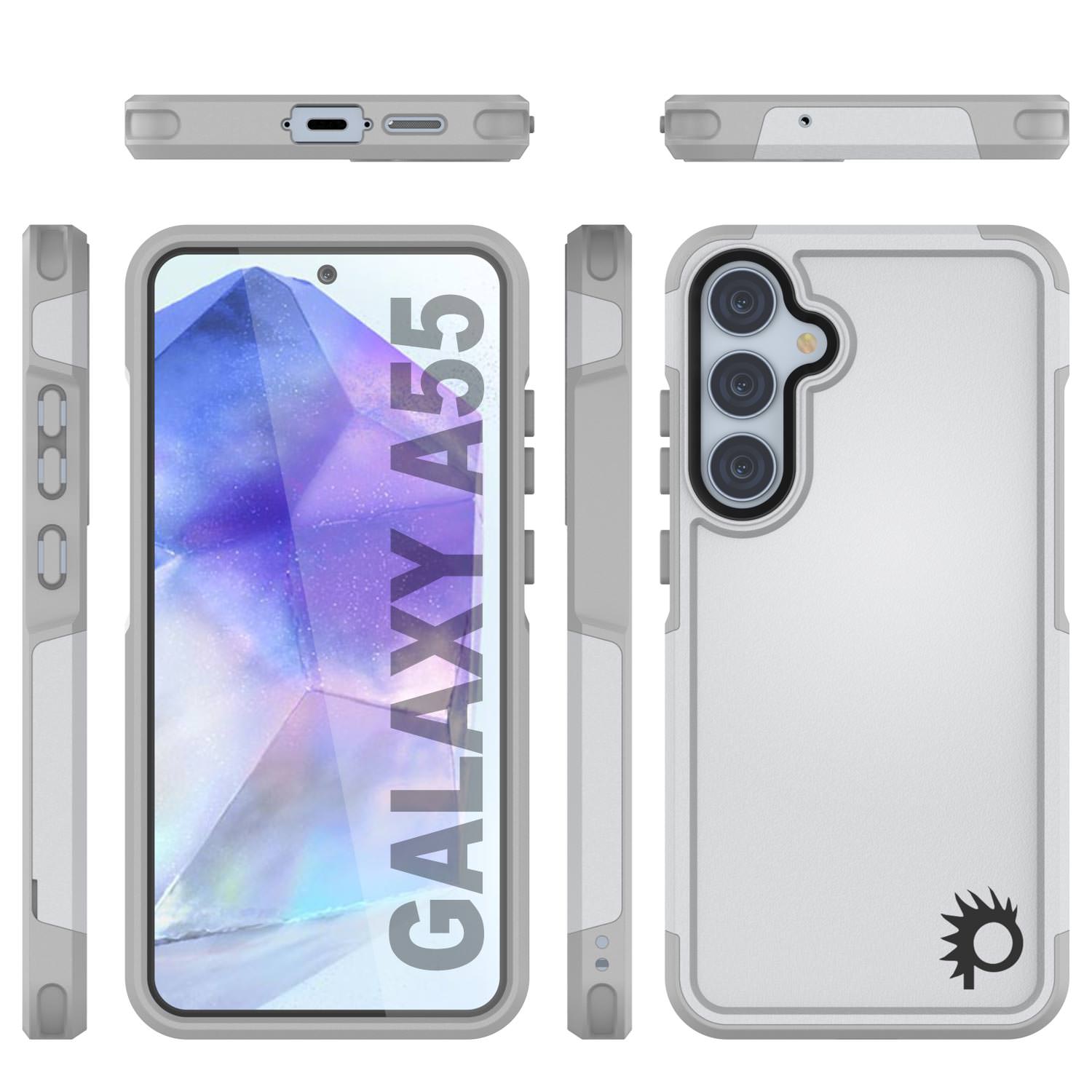 PunkCase Galaxy A55 Case, [Spartan 2.0 Series] Clear Rugged Heavy Duty  Cover [White]