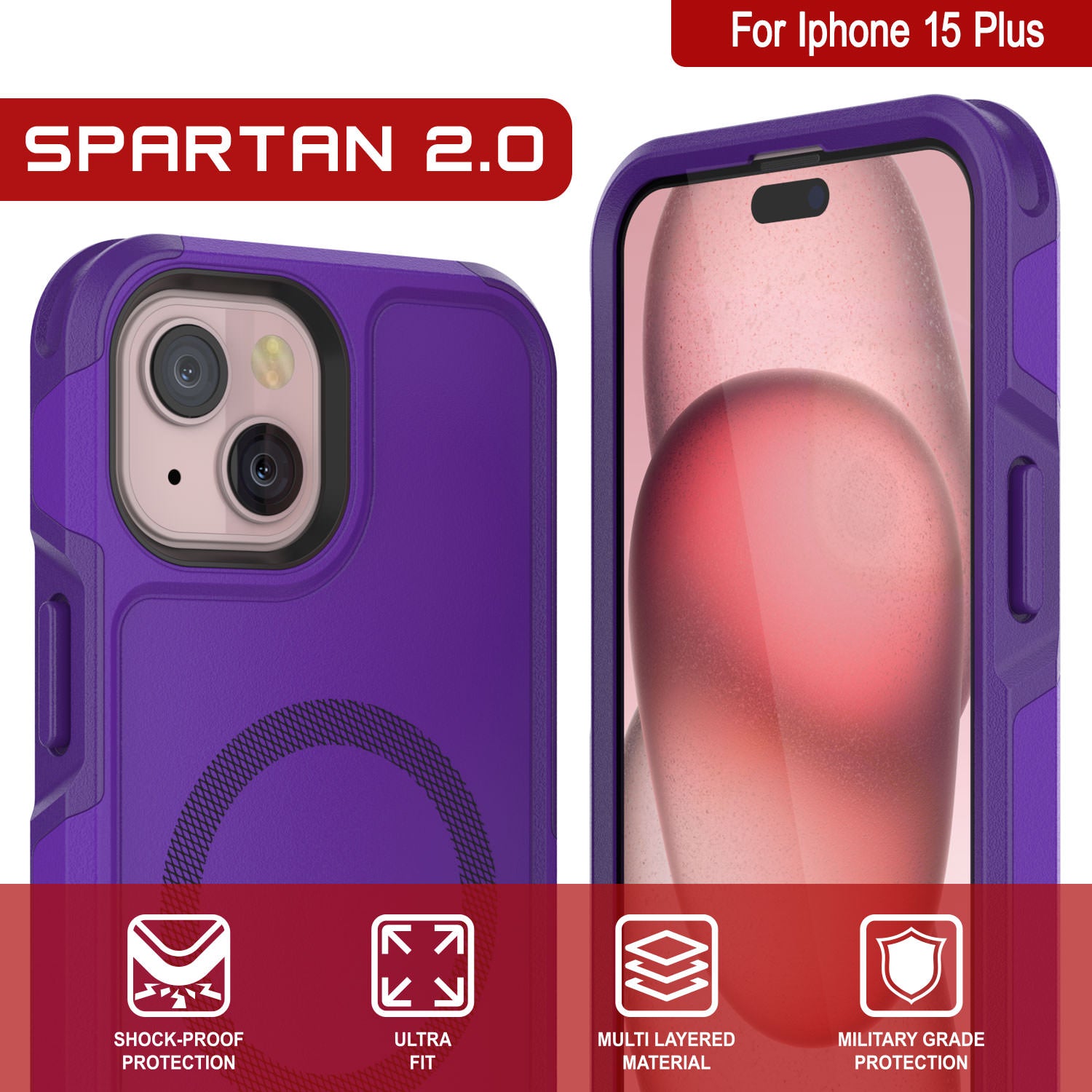 PunkCase iPhone 14 Plus Case, [Spartan 2.0 Series] Clear Rugged Heavy Duty  Cover W/Built in Screen Protector [Blue]