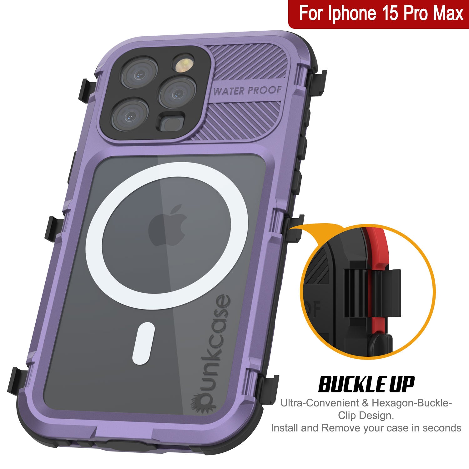 Purple Waterproof iPhone 15 Pro Max Case