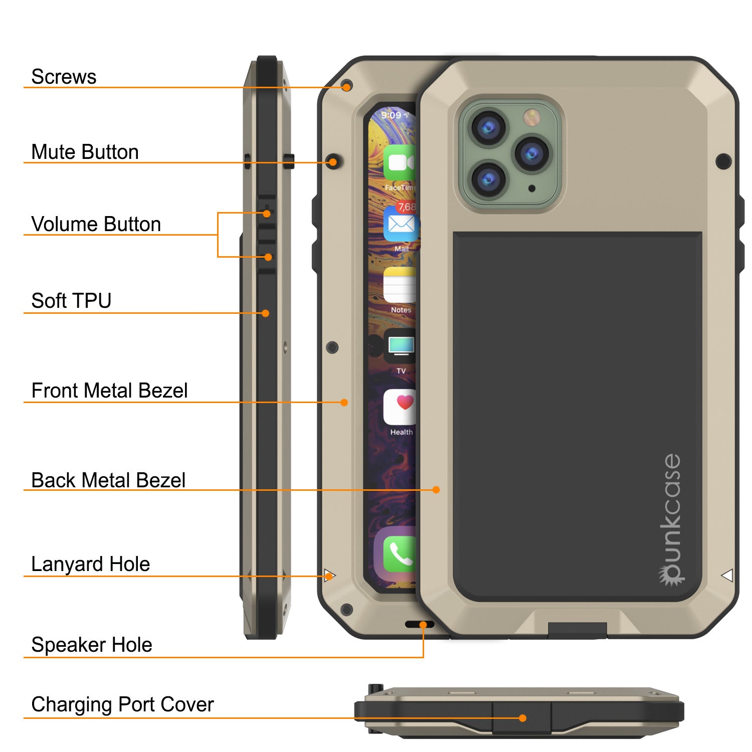 Punkcase iPhone 11 Pro Max Metal Case, Heavy Duty Military Grade Armor Cover [Shock Proof] Full Body Hard [Gold] - Gold