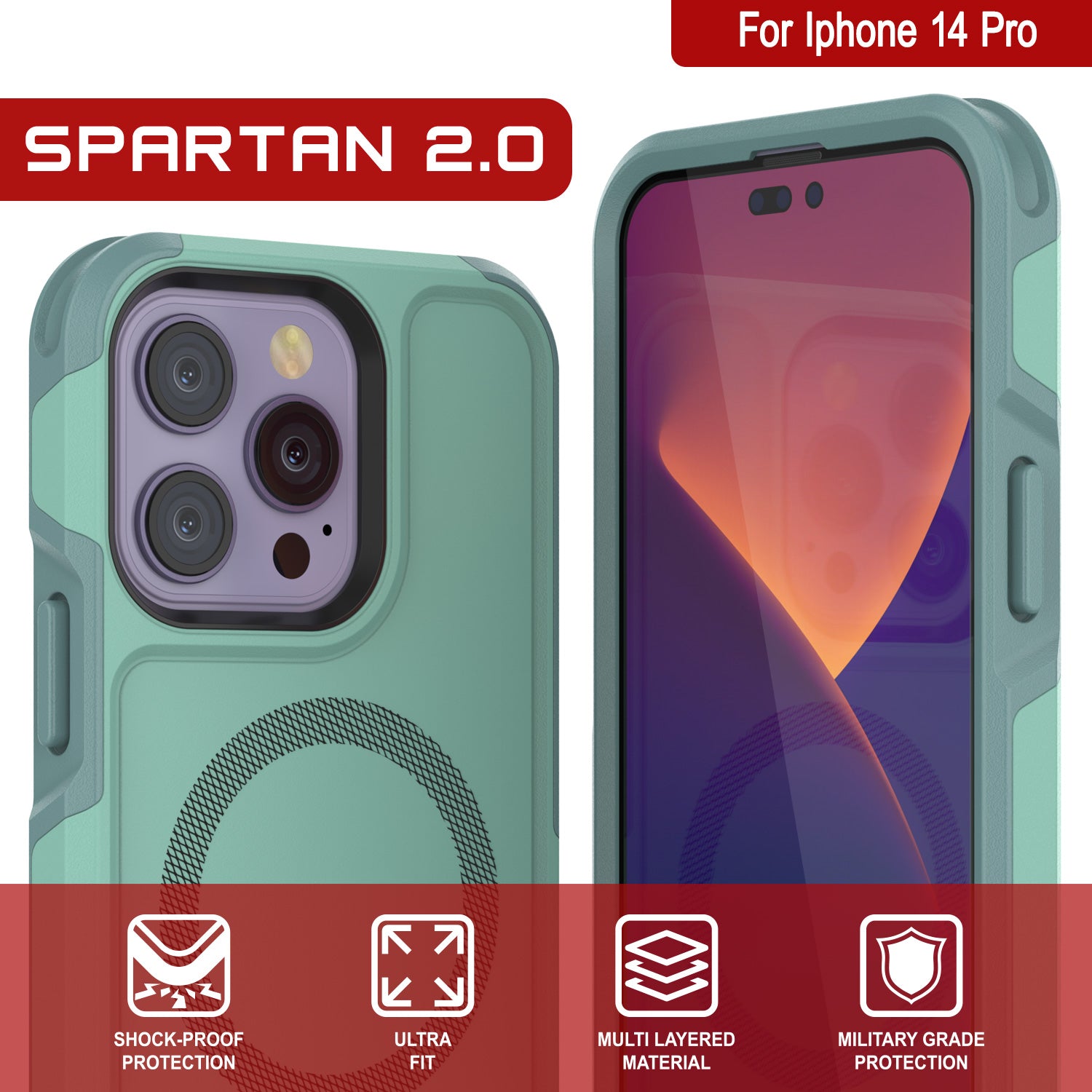 PunkCase iPhone 14 Pro Case, [Spartan 2.0 Series] Clear Rugged 