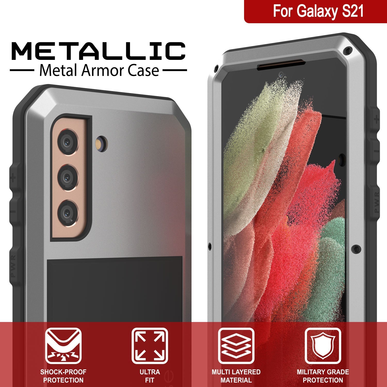 Galaxy S21 Case,Marrkey Full Body Protective Cover Heavy Duty Shockproof  [Tough Armour] Aluminum Alloy Metal Case with Silicone Built-in Screen
