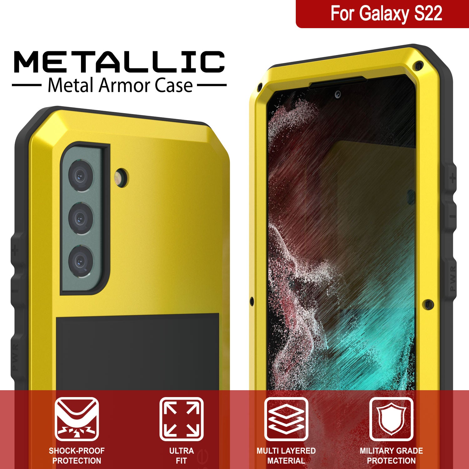 Galaxy S22 Metal Case, Heavy Duty Military Grade Rugged Armor