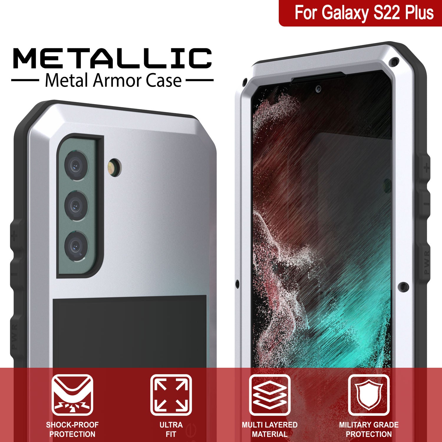 Punkcase Galaxy S22 Ultra Metal Case, Heavy Duty Military Grade Rugged Armor Cover [White]