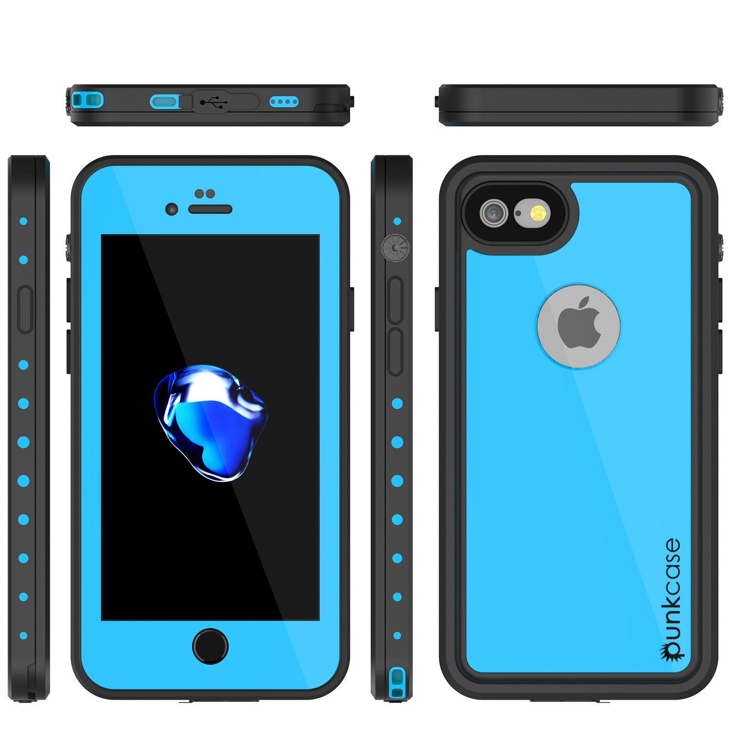 iPhone 7 Waterproof IP68 Case, Punkcase [Light Blue] [StudStar Series]  [Slim Fit] [Dirt/Snow Proof]