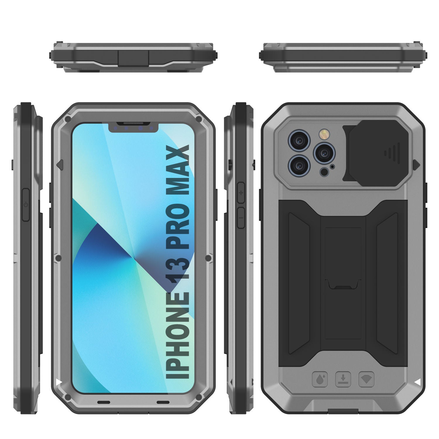 iPhone 13 Pro Max Metal Case, Heavy Duty Military Grade Armor Cover [shock  proof] Full Body Hard [Silver]