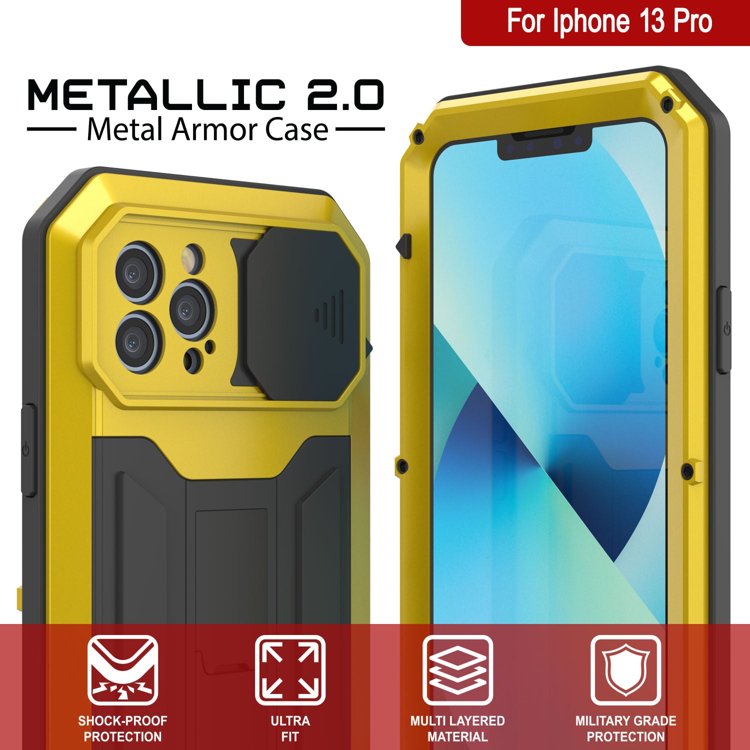 iPhone 13 Pro Max Metal Case, Heavy Duty Military Grade Armor Cover [shock  proof] Full Body Hard [Silver]