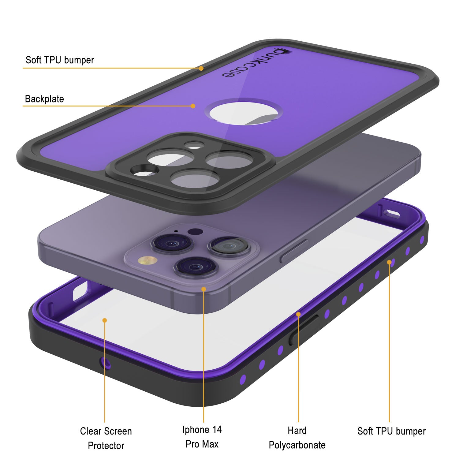 iPhone 14 Pro Max Waterproof IP68 Case, Punkcase [Purple