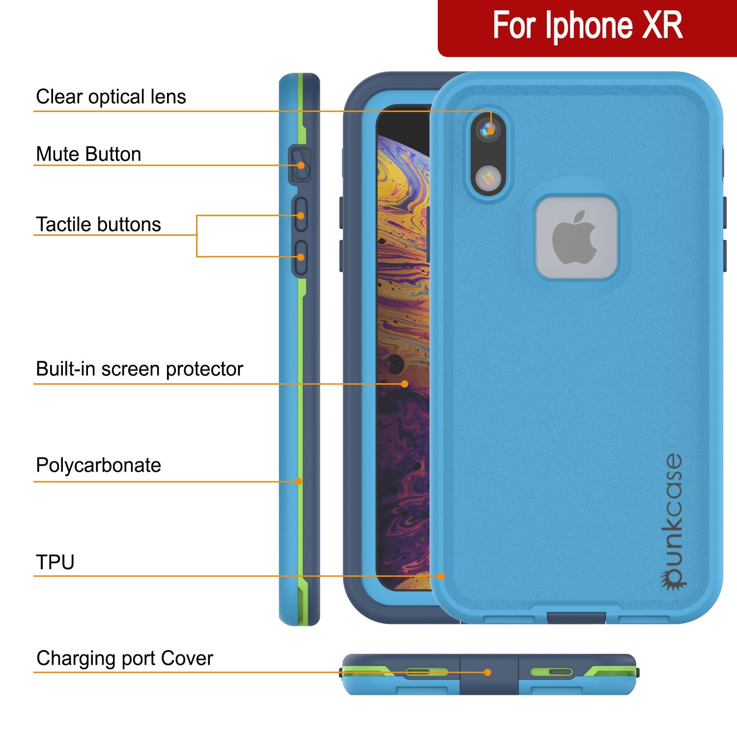 Punkcase iPhone XR Waterproof Case [Aqua Series] Armor Cover [Clear Purple]  [Clear Back]