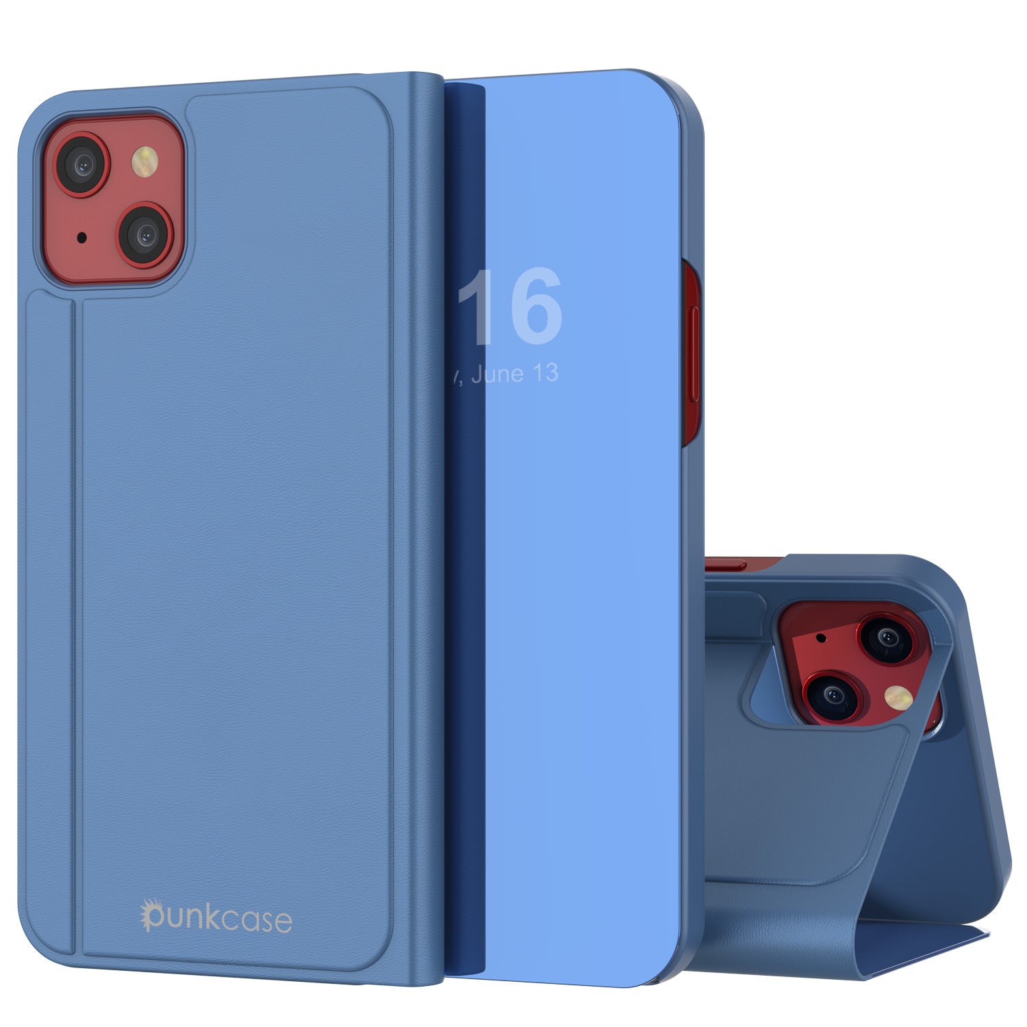 Punkcase iPhone 13 Mini Reflector Case Protective Flip Cover [Blue]