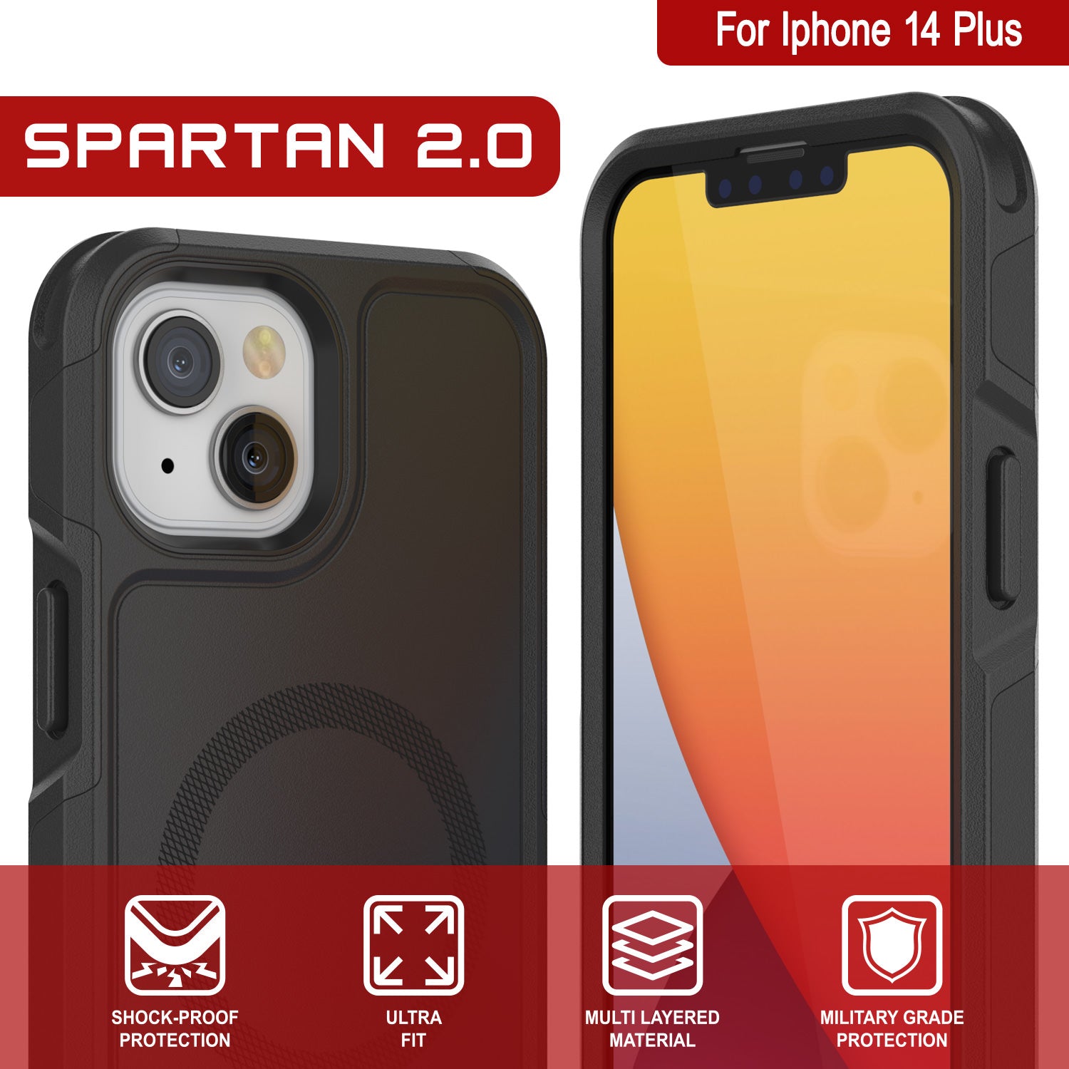 Punkcase iPhone 14 Pro Max Case, [Spartan 2.0 Series] Clear Rugged Heavy Duty Cover w/Built in Screen Protector [Black]