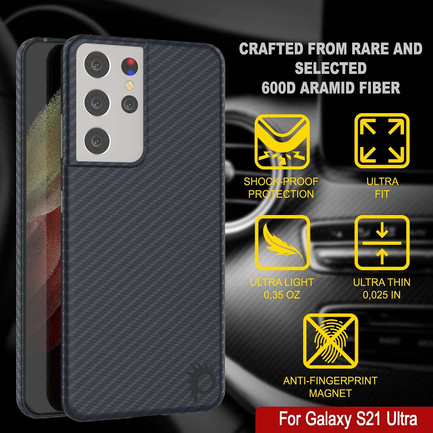 Punkcase Galaxy S21 Ultra Case [ArmorShield Series] Military Style  Protective Dual Layer Case W/Metal Ring Grip Holder & Kickstand l Full Body