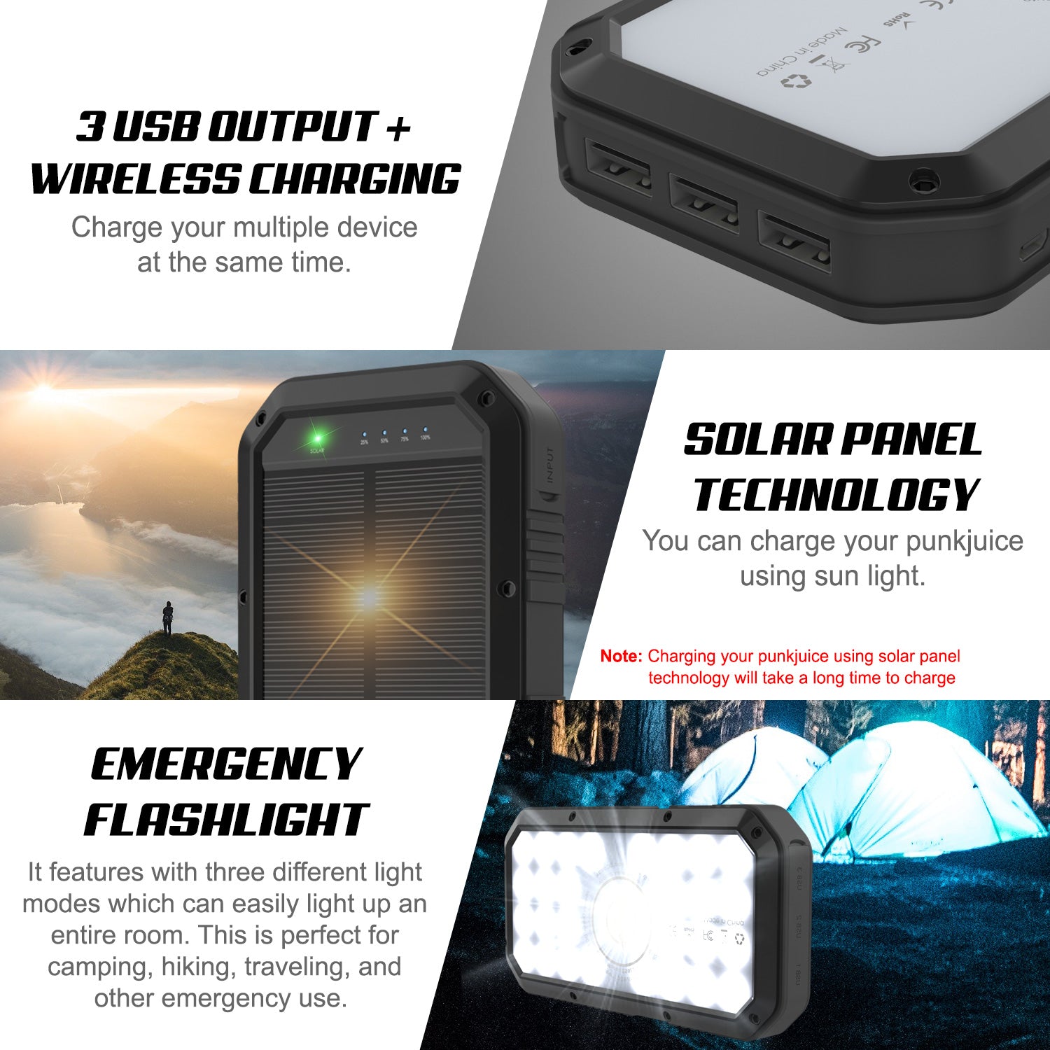 20000mah Solar Power Bank Solar Panel Powerbank Waterproof Dual Usb Battery  Charging Led External Charger For Iphone Samsung