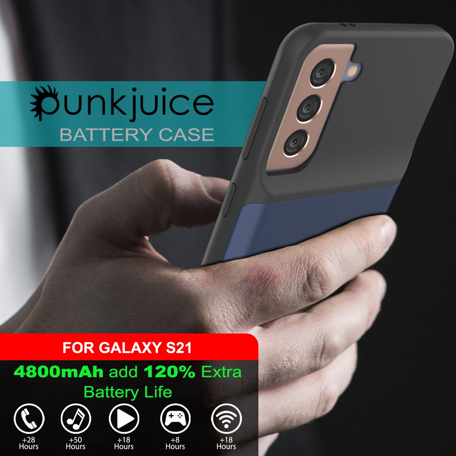 iPhone 14 Plus Battery Case, PunkJuice 4800mAH Fast Charging Power Bank W/  Screen Protector | [Black]